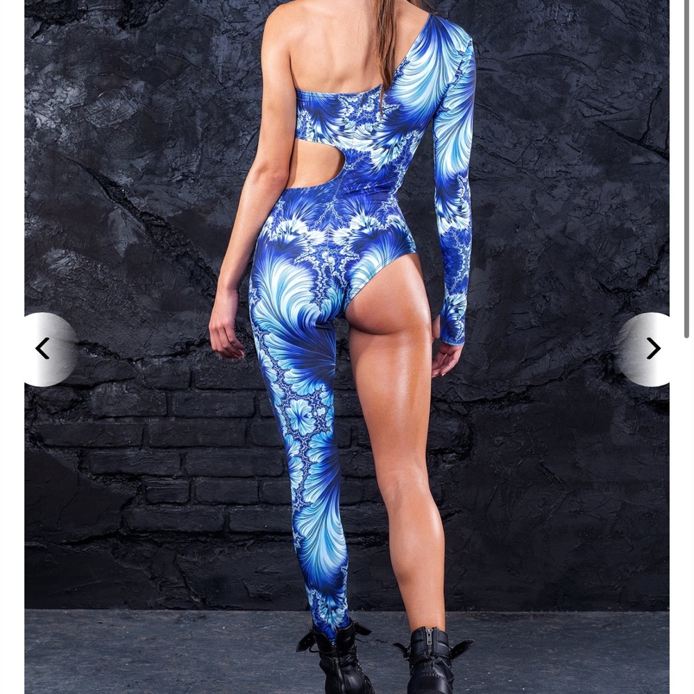 Badinka Blue Mist Asymmetrical Rave Jumpsuit BNWOT